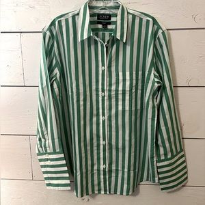 J Crew women’s button up, green & white stripe size 8 NWT